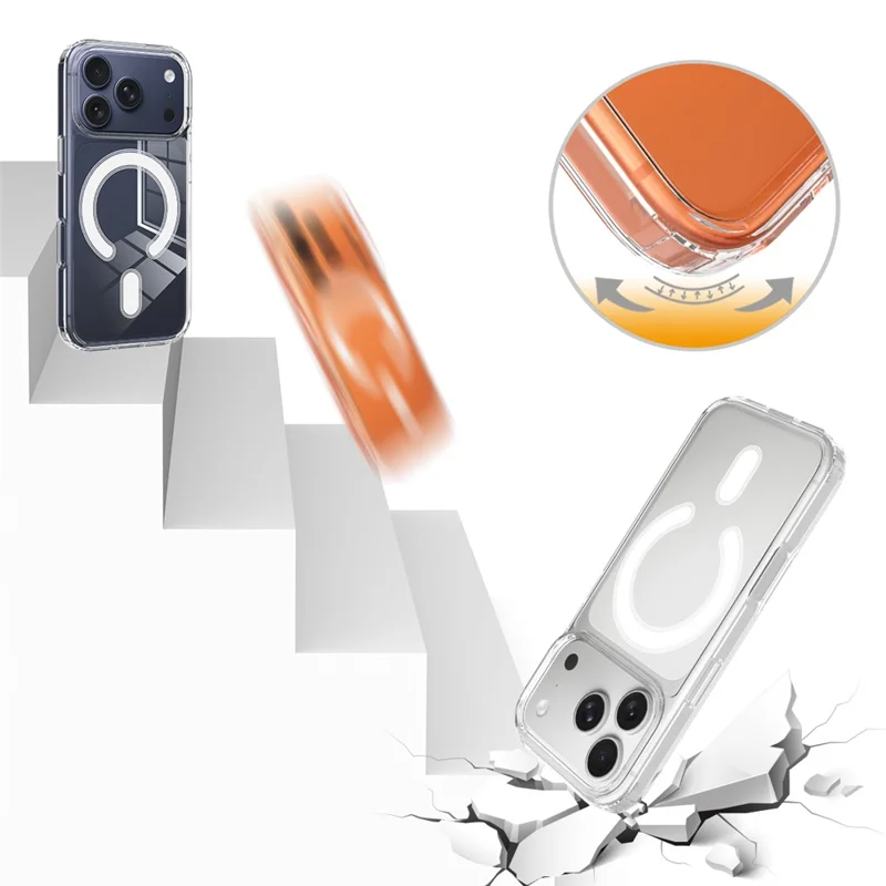 For iPhone 17 Pro Max C-shaped Magnetic Case Compatible with MagSafe TPU + Acrylic Clear Phone Back Cover