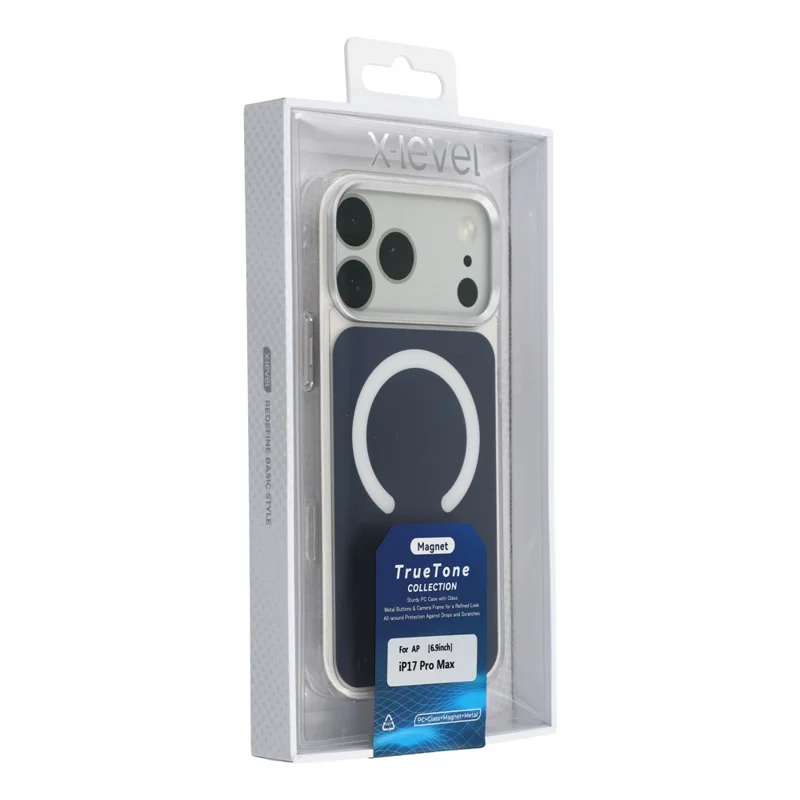 X-LEVEL Custodia per iPhone 17 Pro Compatibile con MagSafe PC + Copertura in Vetro per Telefono - Blu