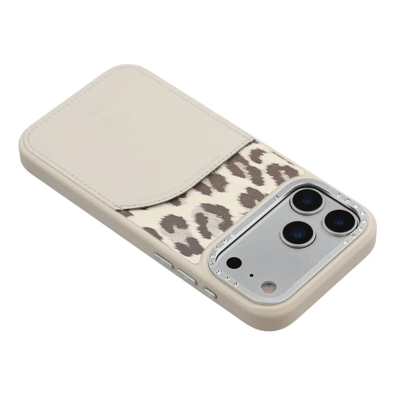 JAUCASE Pour iPhone 17 Pro Max Étui Magnétique Imprimé Léopard Porte-Carte Coque Arrière en PU TPU PC - Blanc