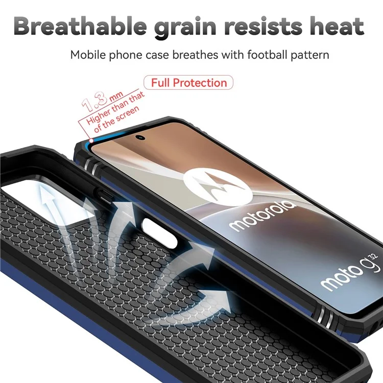 Funda trasera para Motorola Moto G32 4G, diseño de protector de cámara deslizante, protección antichoques de PC + TPU, funda de teléfono con soporte para anillo de metal - Azul