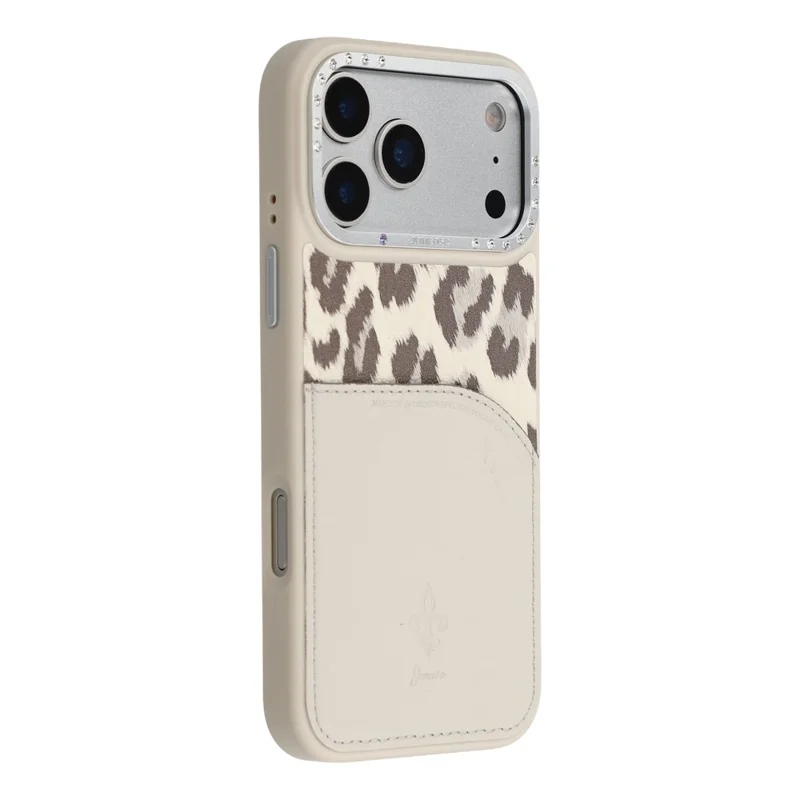 JAUCASE Für iPhone 17 Pro Magnetische Hülle Leopardenmuster Kartenfach PU TPU PC Telefonrückseite - Weiß