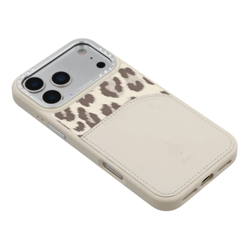 JAUCASE Für iPhone 17 Pro Magnetische Hülle Leopardenmuster Kartenfach PU TPU PC Telefonrückseite - Weiß