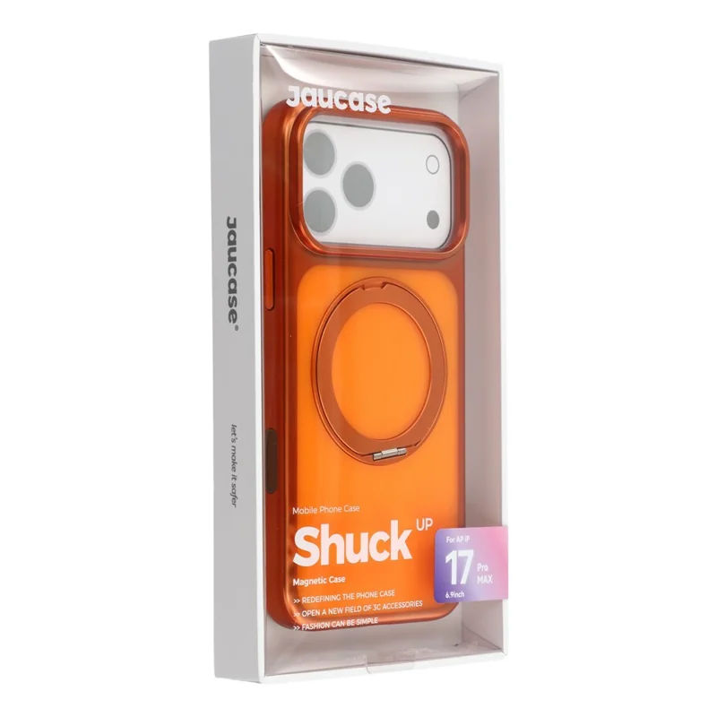 Étui pour iPhone 17 Pro compatible avec MagSafe Rotary Kickstand Métal + Boîtier de téléphone PC mat - Orange