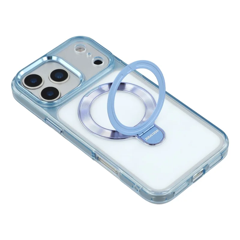 JAUCASE Per iPhone 17 Pro Max Custodia Rotante Supporto Kickstand TPU + PC Antiurto Custodia per Telefono - Blu Trasparente