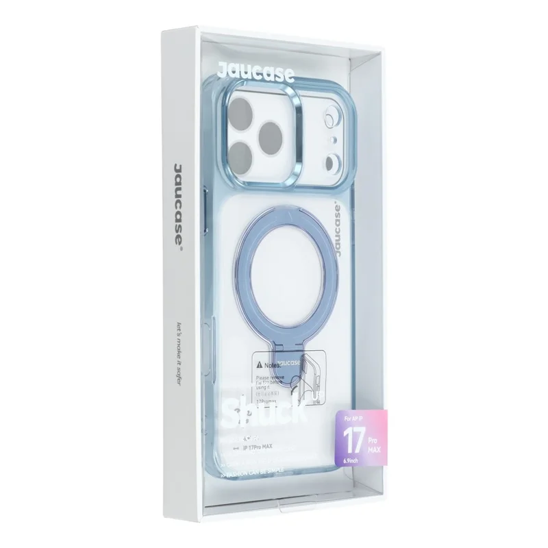 JAUCASE Per iPhone 17 Pro Max Custodia Rotante Supporto Kickstand TPU + PC Antiurto Custodia per Telefono - Blu Trasparente