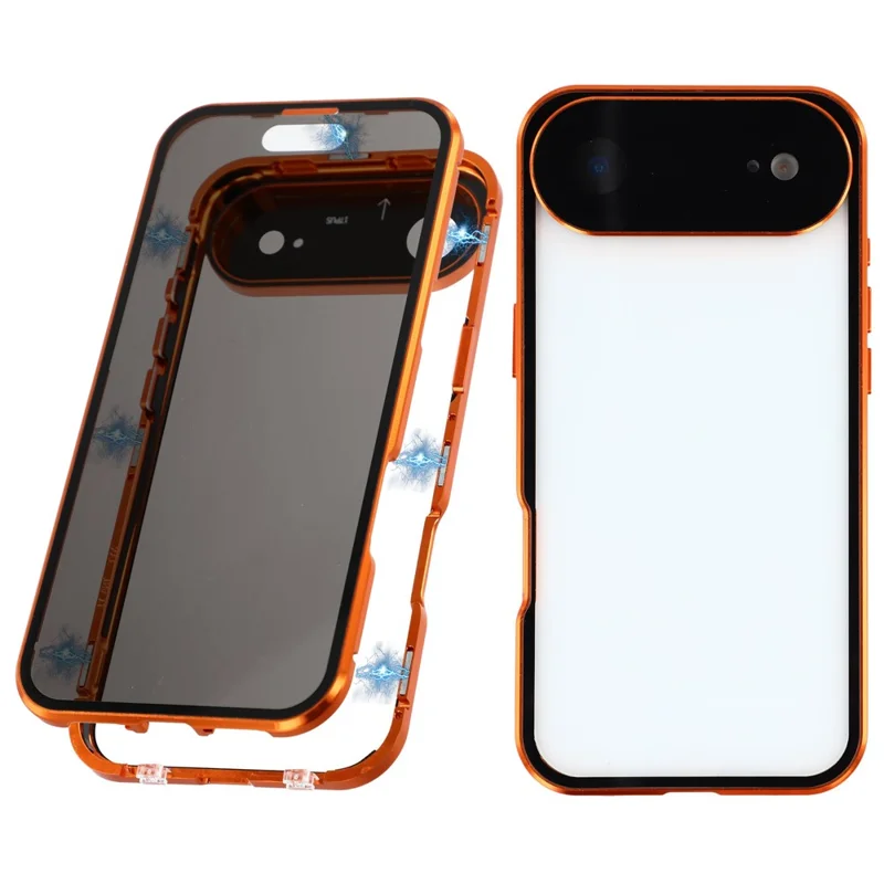 iPhone Air Case Anti-Spy Doppelseitiges gehärtetes Glas + Magnetischer Metallrahmen Handyhülle - Orange