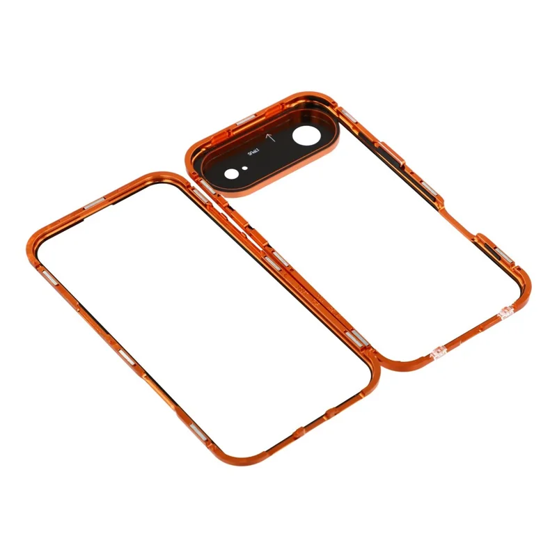 iPhone Air Hülle Ultra Clear Doppelseitiges Gehärtetes Glas + Magnetischer Metallrahmen Handyhülle - Orange