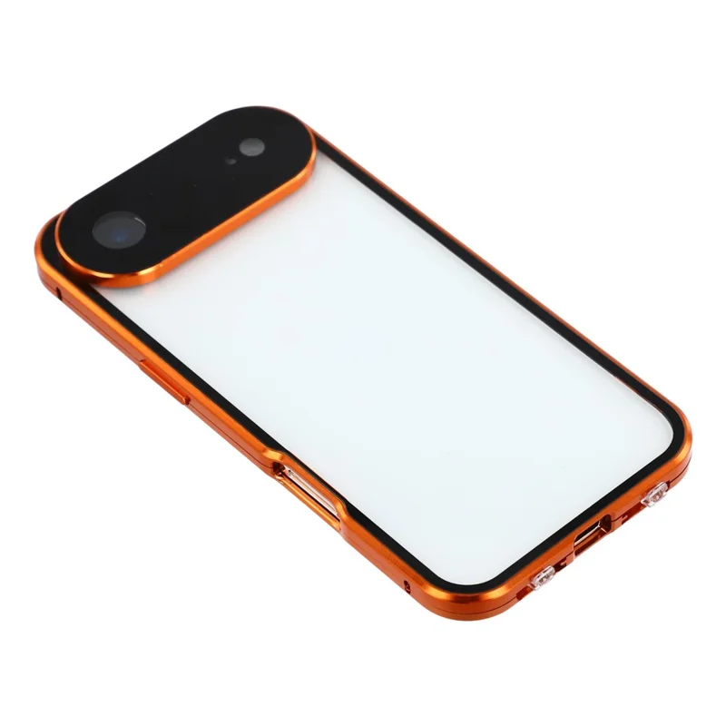 iPhone Air Hülle Ultra Clear Doppelseitiges Gehärtetes Glas + Magnetischer Metallrahmen Handyhülle - Orange
