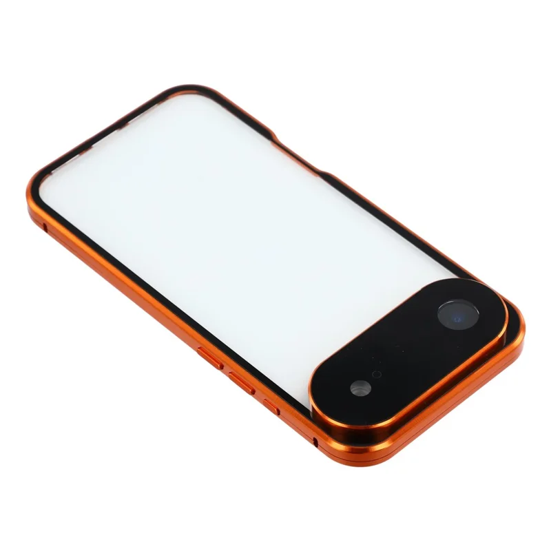 iPhone Air Hülle Ultra Clear Doppelseitiges Gehärtetes Glas + Magnetischer Metallrahmen Handyhülle - Orange