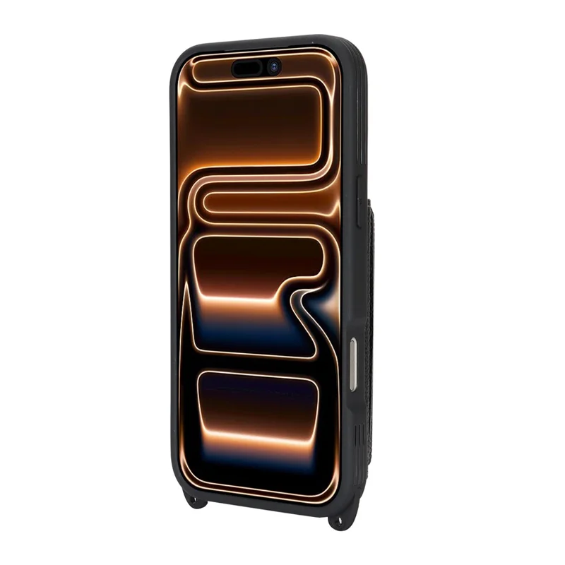 For iPhone 17 Pro Case Card Bag Ring Holder Litchi-structuur Leren+TPU Telefoonhoes met Lange Band - Zwart