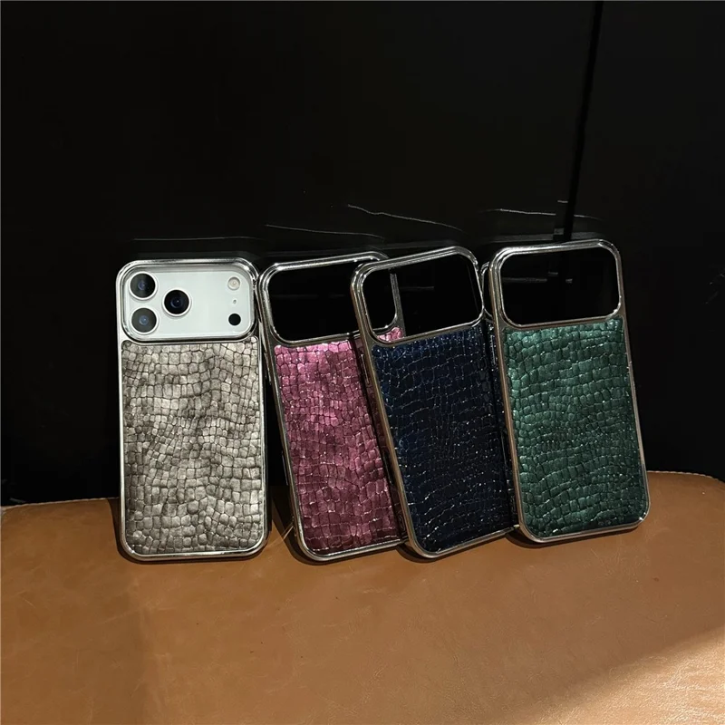 iPhone 17 Pro Max Hülle Krokodilleder-Textur PU-Leder beschichtet PC + TPU Elektroplattierung Handyhülle - Khaki