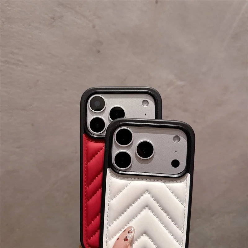 Capa para iPhone 17 Pro Desenho de Casaco Down Stitching Arrow Revestimento de Couro PU Capa Traseira de Telefone TPU - Rosa