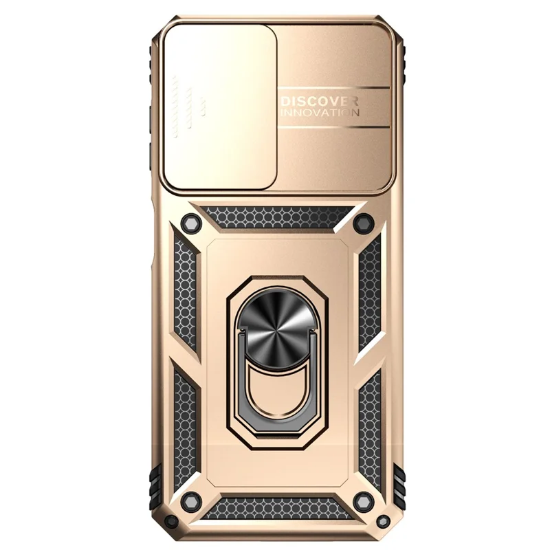 For Samsung Galaxy A14 5G / A14 4G Case PC+TPU Slide Camera Protector Phone Cover with Kickstand - Gold