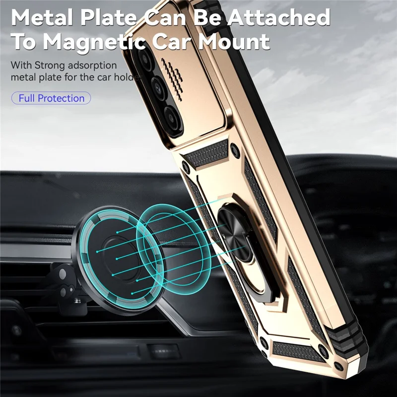 For Samsung Galaxy A14 5G / A14 4G Case PC+TPU Slide Camera Protector Phone Cover with Kickstand - Gold