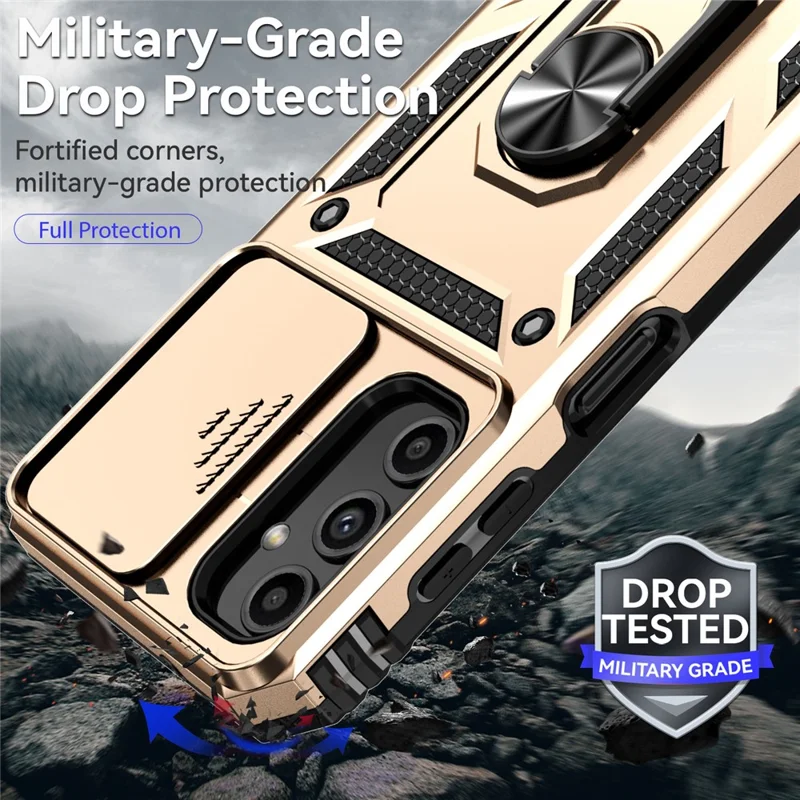 For Samsung Galaxy A14 5G / A14 4G Case PC+TPU Slide Camera Protector Phone Cover with Kickstand - Gold