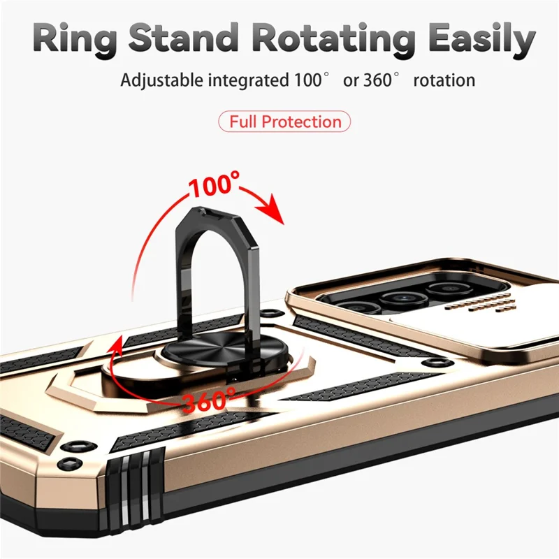 For Samsung Galaxy A14 5G / A14 4G Case PC+TPU Slide Camera Protector Phone Cover with Kickstand - Gold