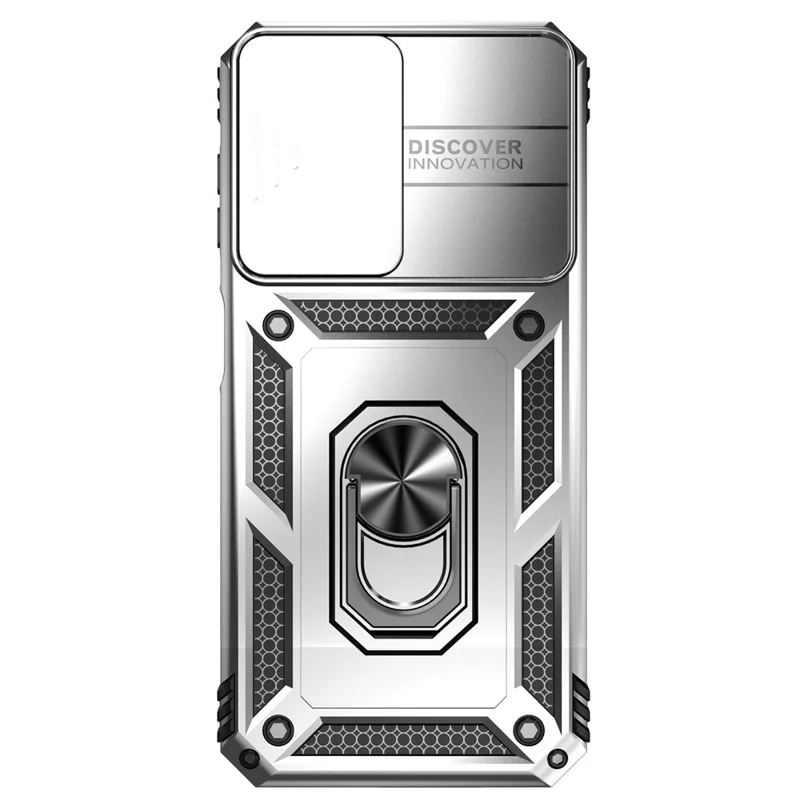 For Samsung Galaxy A14 5G / A14 4G Case PC+TPU Slide Camera Protector Phone Cover with Kickstand - Silver
