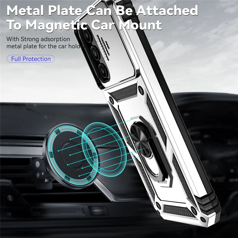 For Samsung Galaxy A14 5G / A14 4G Case PC+TPU Slide Camera Protector Phone Cover with Kickstand - Silver