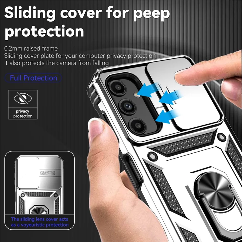 For Samsung Galaxy A14 5G / A14 4G Case PC+TPU Slide Camera Protector Phone Cover with Kickstand - Silver