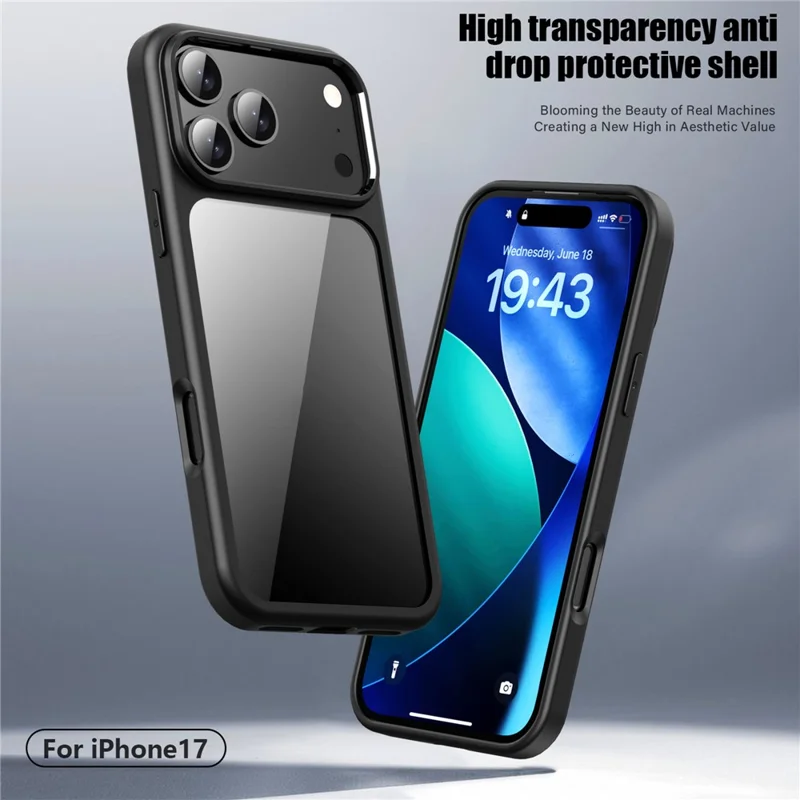 IPAKY For iPhone 17 Pro Max Clear Phone Case TPU + PC Anti-Fingerprint Back Cover - Black