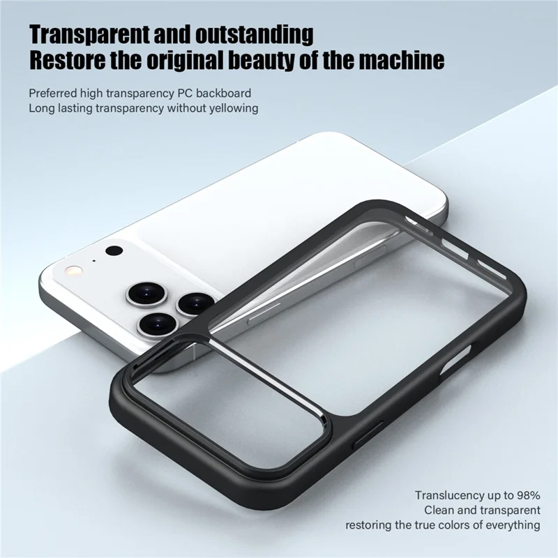 IPAKY For iPhone 17 Pro Max Clear Phone Case TPU + PC Anti-Fingerprint Back Cover - Black