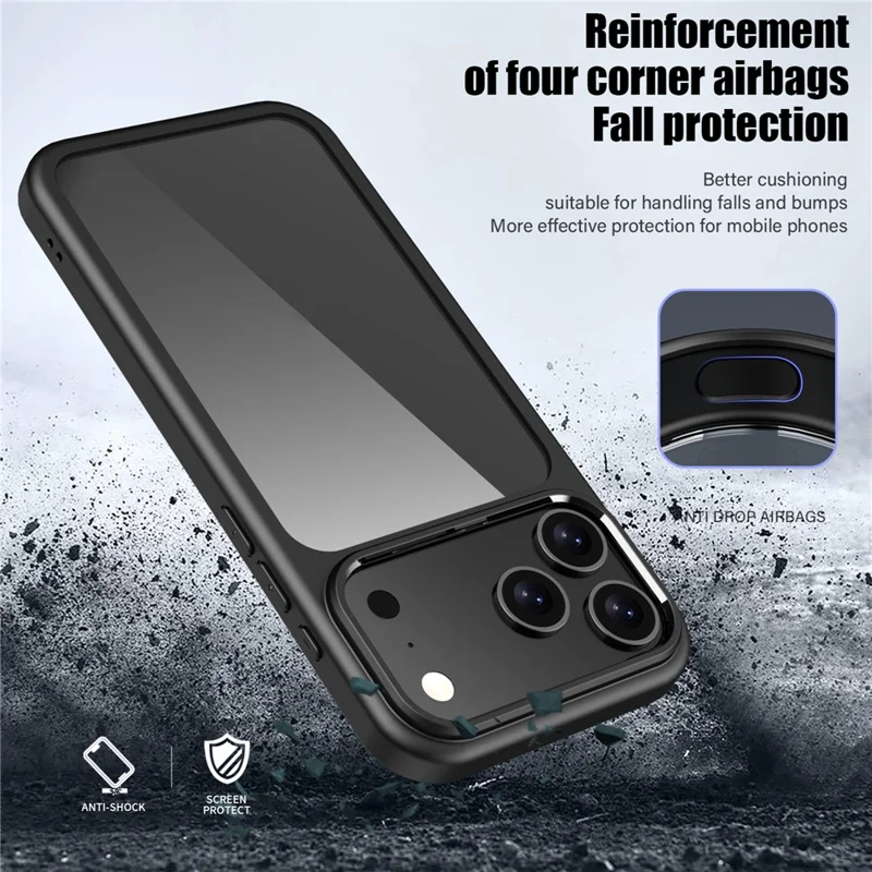 IPAKY For iPhone 17 Pro Max Clear Phone Case TPU + PC Anti-Fingerprint Back Cover - Black