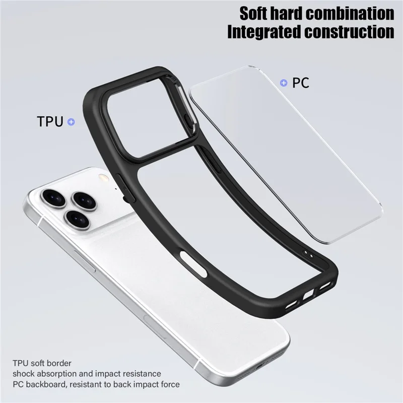 IPAKY For iPhone 17 Pro Max Clear Phone Case TPU + PC Anti-Fingerprint Back Cover - Black