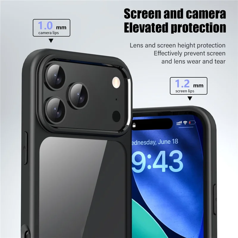 IPAKY For iPhone 17 Pro Max Clear Phone Case TPU + PC Anti-Fingerprint Back Cover - Black