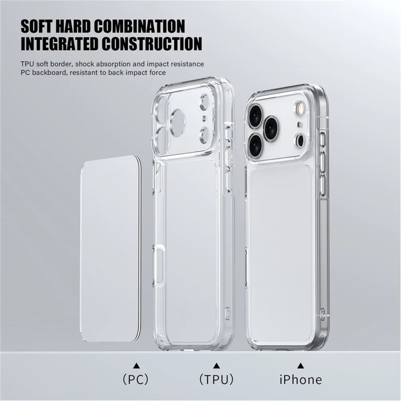IPAKY For iPhone 17 Pro Max Clear Phone Case TPU + PC Slim Phone Back Cover - Transparent