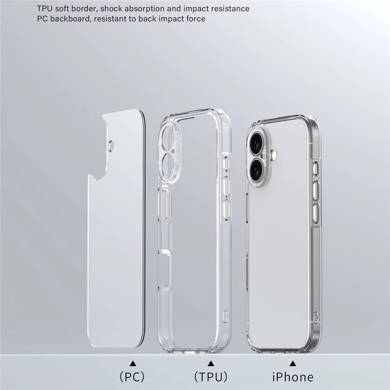 IPAKY For iPhone 17 Clear Phone Case TPU + PC Slim Phone Back Cover - Transparent