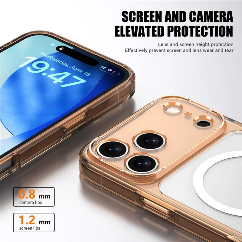 IPAKY для iPhone 17 Pro Max Прозрачный чехол TPU + PC Slim Phone Back Cover Совместимый с MagSafe - Прозрачный