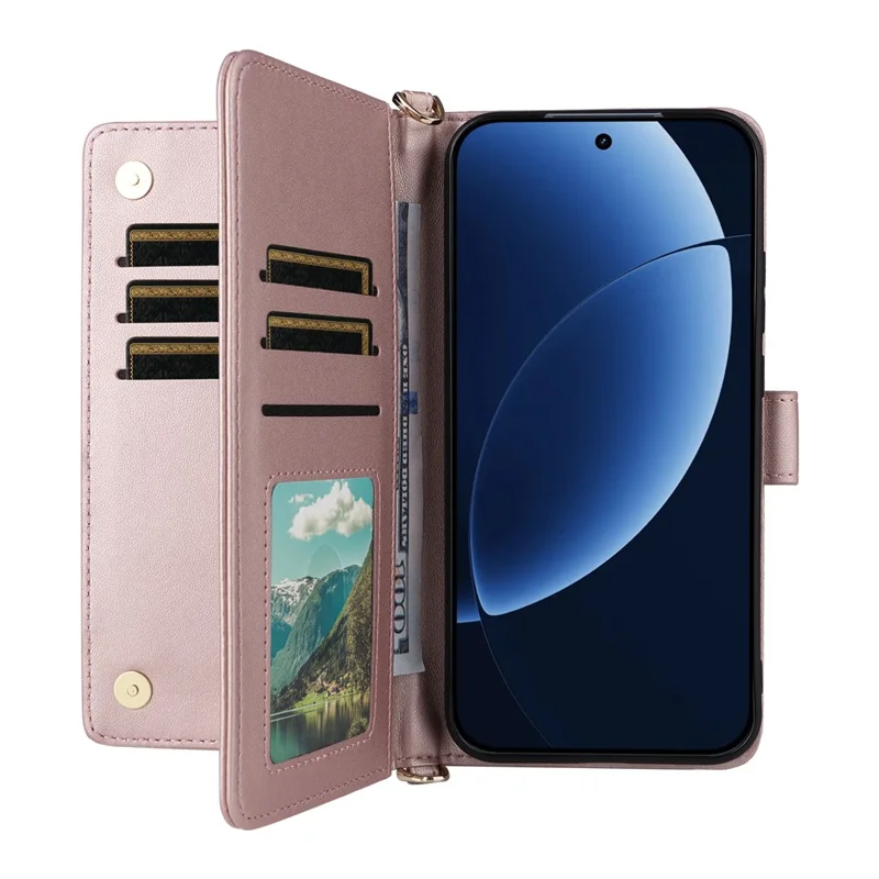 Funda de Cuero para Realme GT 8 Pro 5G con Soporte y Correa para el Hombro/Muñeca - Rosa