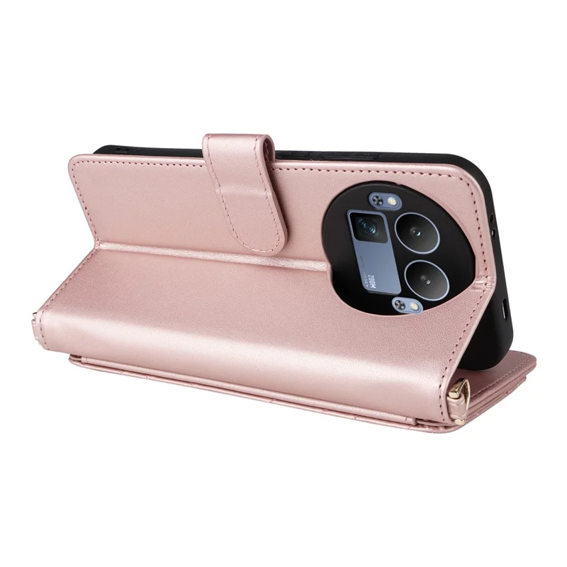 Funda de Cuero para Realme GT 8 Pro 5G con Soporte y Correa para el Hombro/Muñeca - Rosa