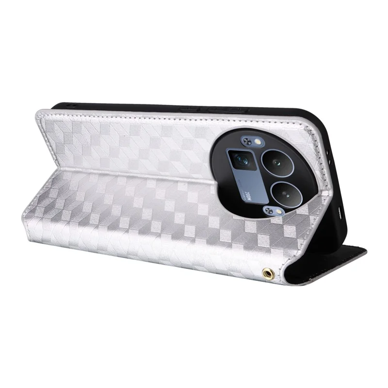 For Realme GT 8 Pro 5G Case Wallet Rhombus Imprinted PU Leather Phone Cover - Silver