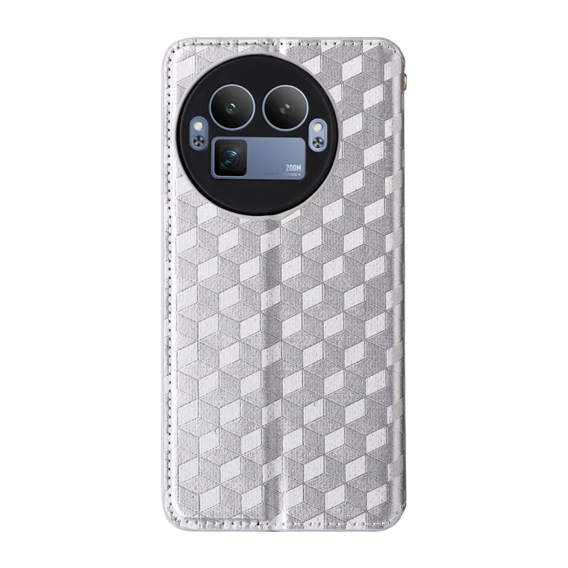 For Realme GT 8 Pro 5G Case Wallet Rhombus Imprinted PU Leather Phone Cover - Silver