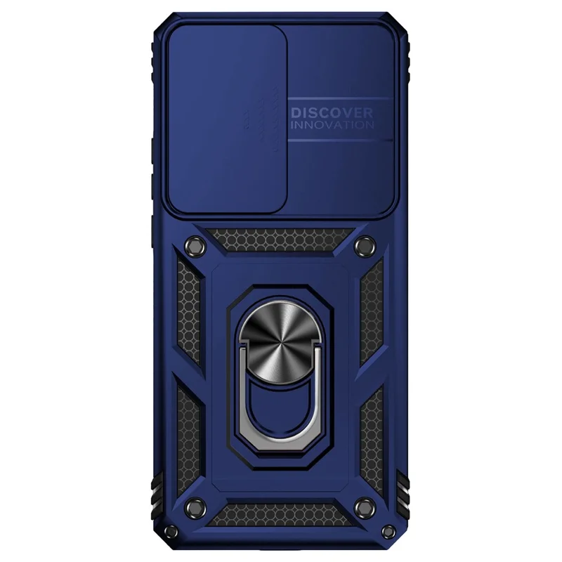 For Motorola Edge (2022) 5G Slide Camera Lid Design PC + TPU Protective Phone Cover Drop-proof Back Case with Metal Ring Kickstand - Blue