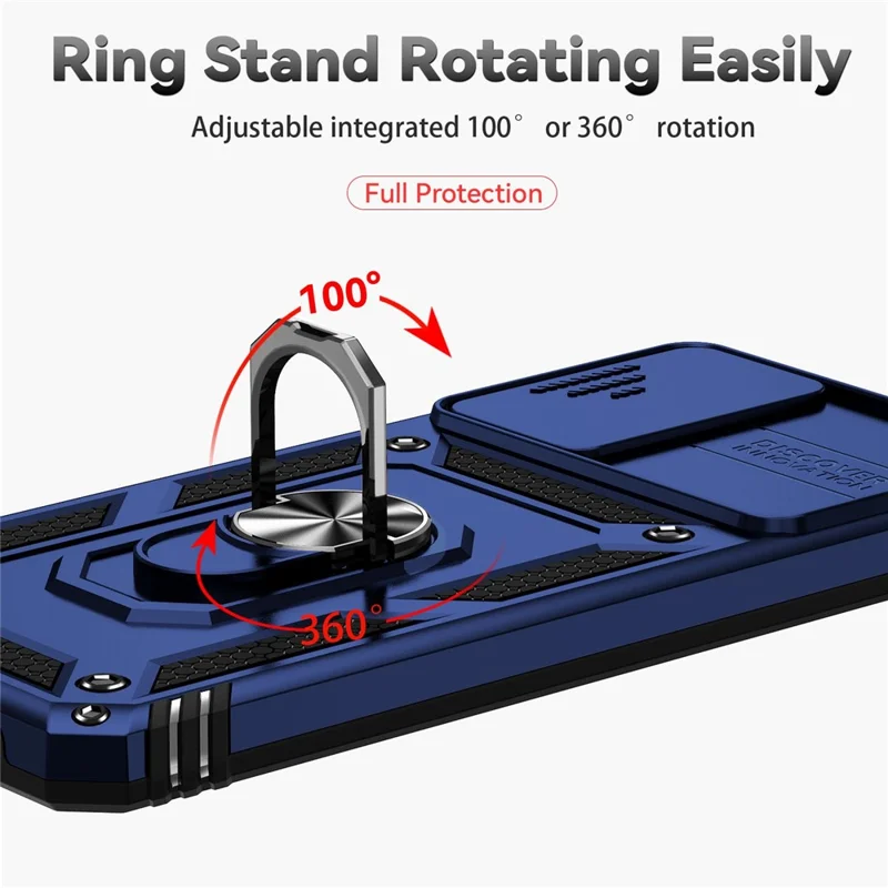 For Motorola Edge (2022) 5G Slide Camera Lid Design PC + TPU Protective Phone Cover Drop-proof Back Case with Metal Ring Kickstand - Blue