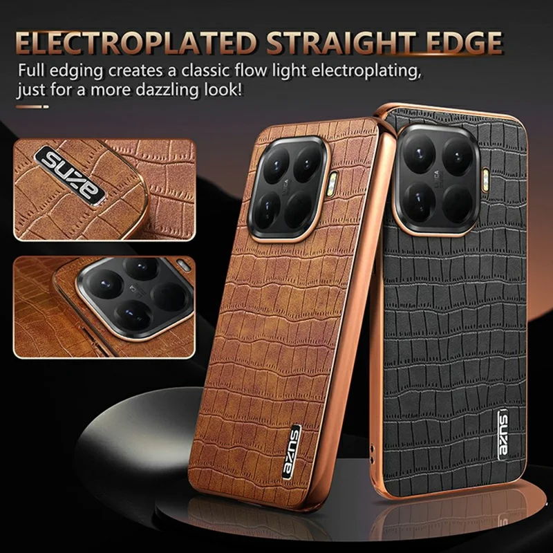AZNS For Xiaomi 15T Pro Case Electroplating Crocodile Texture PU + TPU Phone Cover - Black