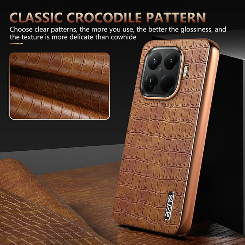 AZNS For Xiaomi 15T Pro Case Electroplating Crocodile Texture PU + TPU Phone Cover - Black