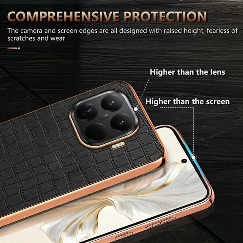 AZNS For Xiaomi 15T Pro Case Electroplating Crocodile Texture PU + TPU Phone Cover - Black
