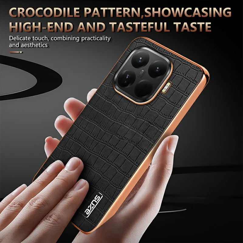 AZNS For Xiaomi 15T Pro Case Electroplating Crocodile Texture PU + TPU Phone Cover - Black