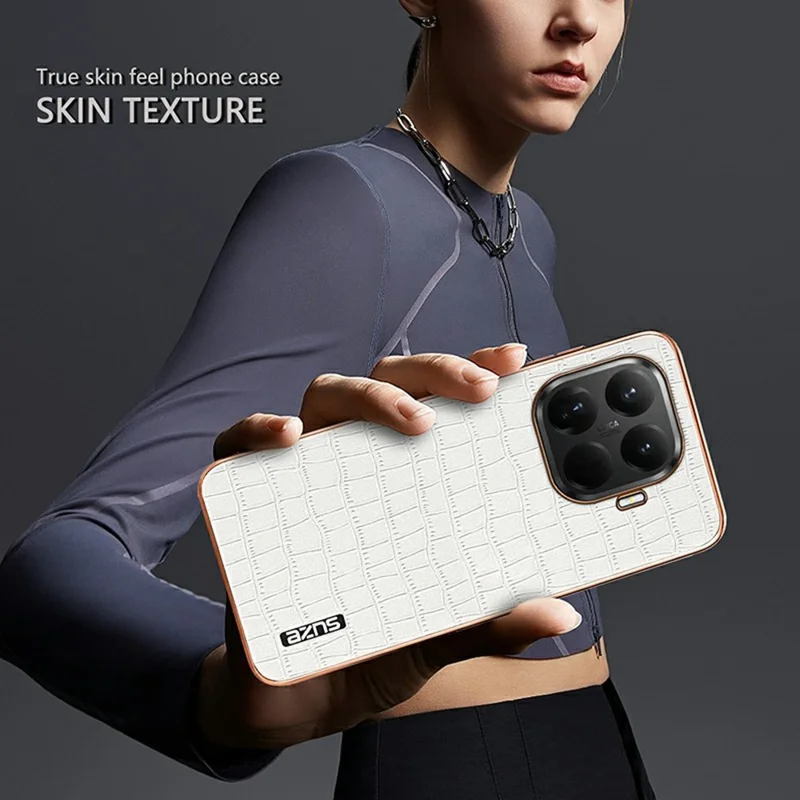 AZNS For Xiaomi 15T Pro Case Electroplating Crocodile Texture PU + TPU Phone Cover - Black