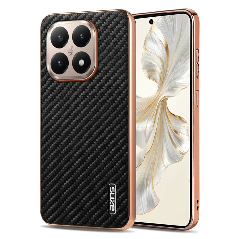 AZNS For Xiaomi 15T Case Electroplating Carbon Fiber Texture PU + TPU Phone Cover - Black