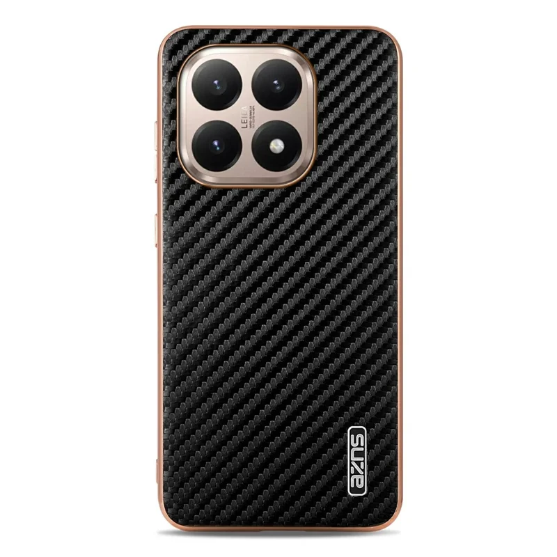 AZNS For Xiaomi 15T Case Electroplating Carbon Fiber Texture PU + TPU Phone Cover - Black