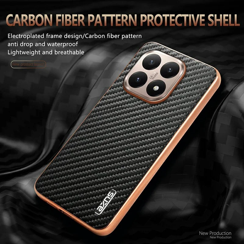 AZNS For Xiaomi 15T Case Electroplating Carbon Fiber Texture PU + TPU Phone Cover - Black