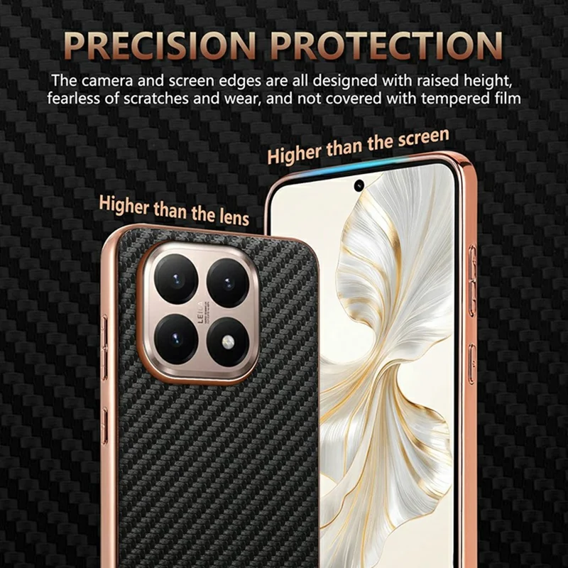 AZNS For Xiaomi 15T Case Electroplating Carbon Fiber Texture PU + TPU Phone Cover - Black