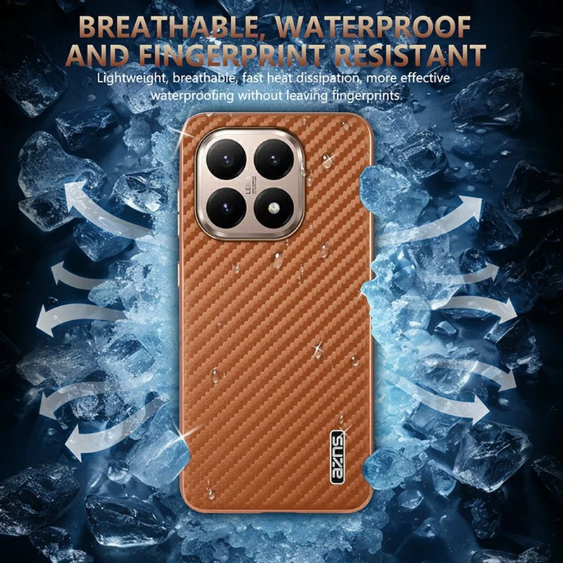 AZNS For Xiaomi 15T Case Electroplating Carbon Fiber Texture PU + TPU Phone Cover - Black