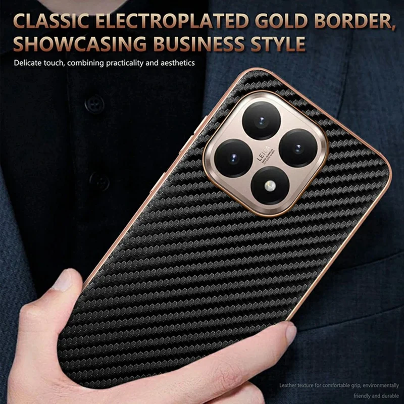 AZNS For Xiaomi 15T Case Electroplating Carbon Fiber Texture PU + TPU Phone Cover - Black