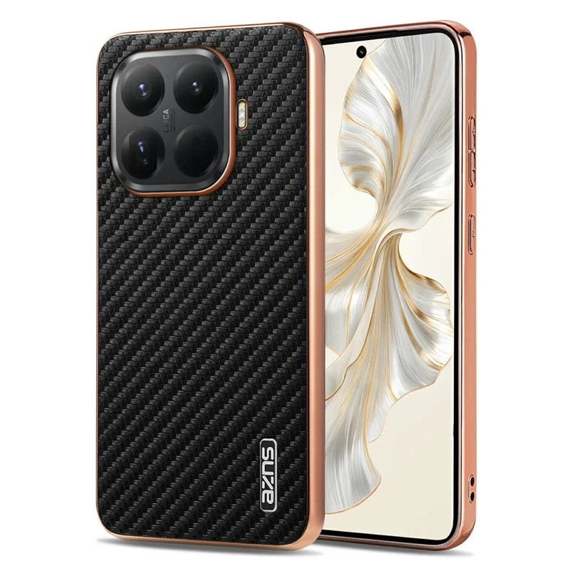 AZNS voor Xiaomi 15T Pro hoesje, elektrolytisch gekleurd koolstofvezelstructuur PU + TPU telefoonhoes - Zwart