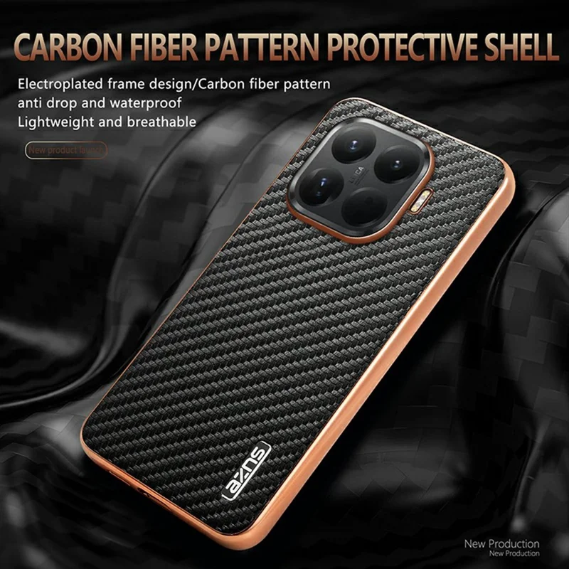 AZNS voor Xiaomi 15T Pro hoesje, elektrolytisch gekleurd koolstofvezelstructuur PU + TPU telefoonhoes - Zwart